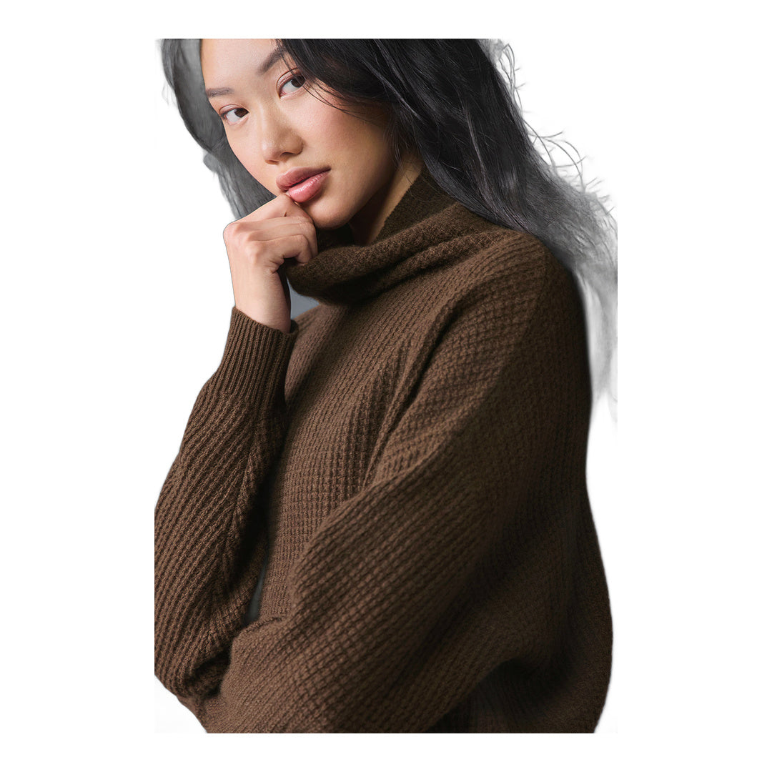alo Cashmere Plush Waffle Turtleneck Pullover - Espresso