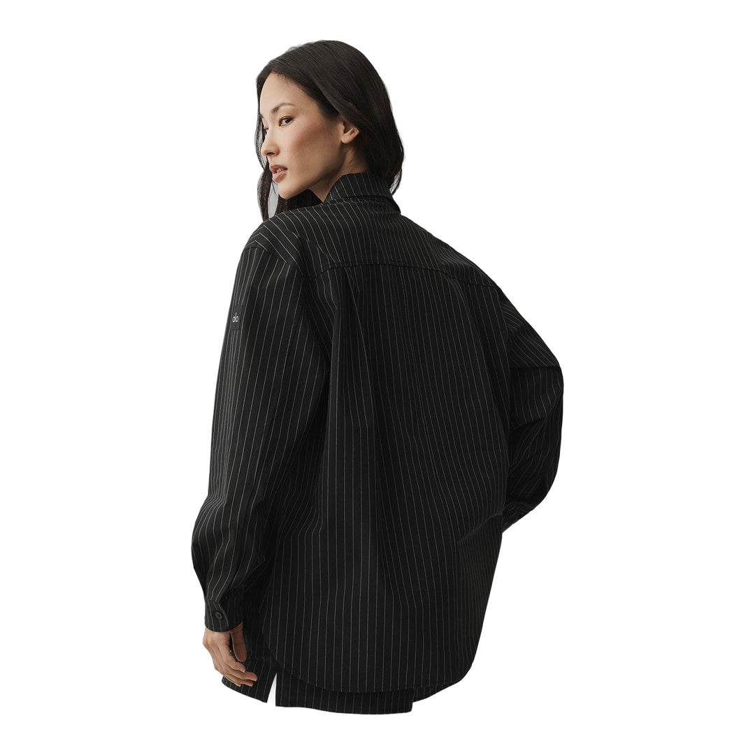 alo Pinstripe Daylight Button Down Long Sleeve - Black/Titanium