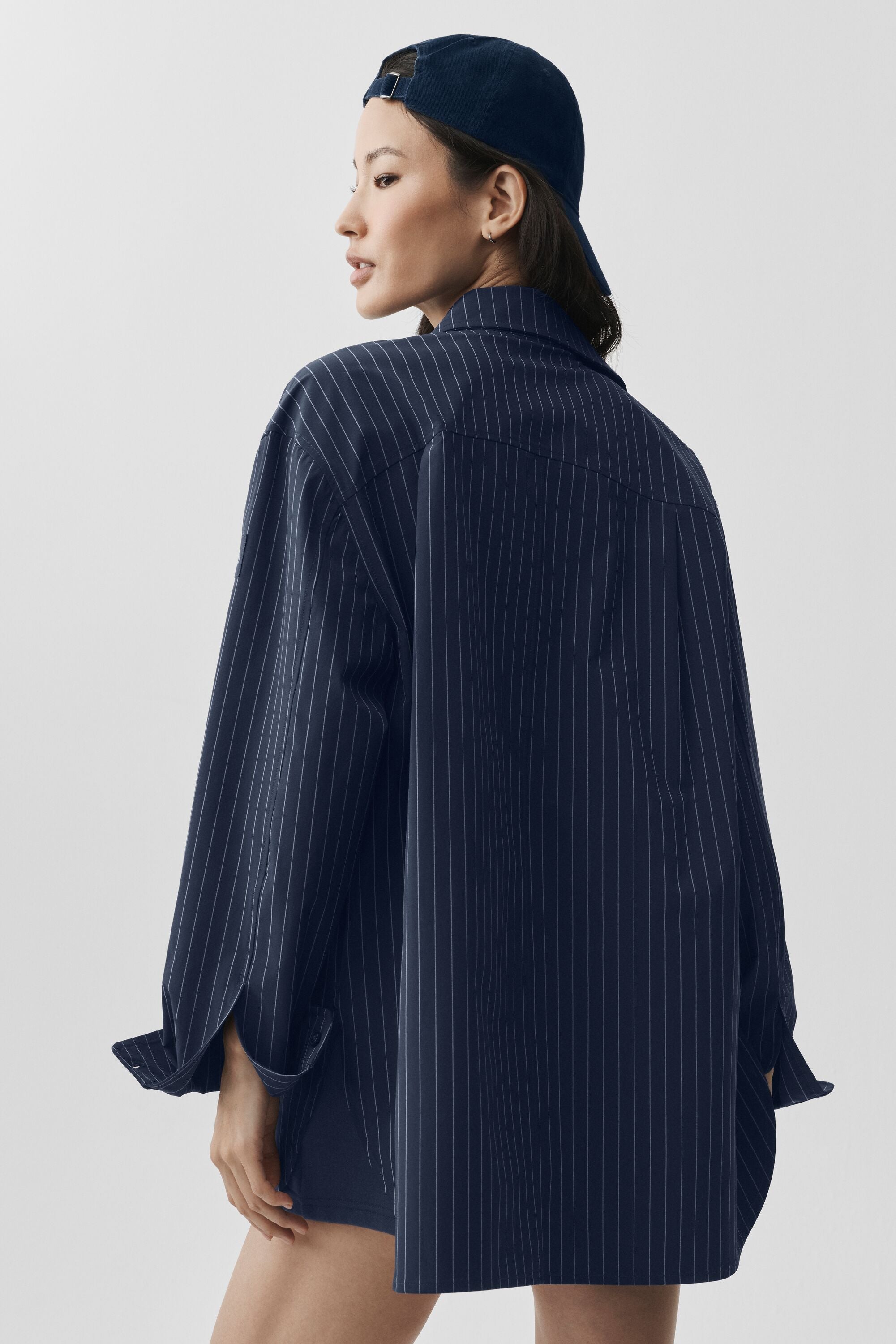 alo Pinstripe Daylight Button Down Long Sleeve - Navy/Ivory