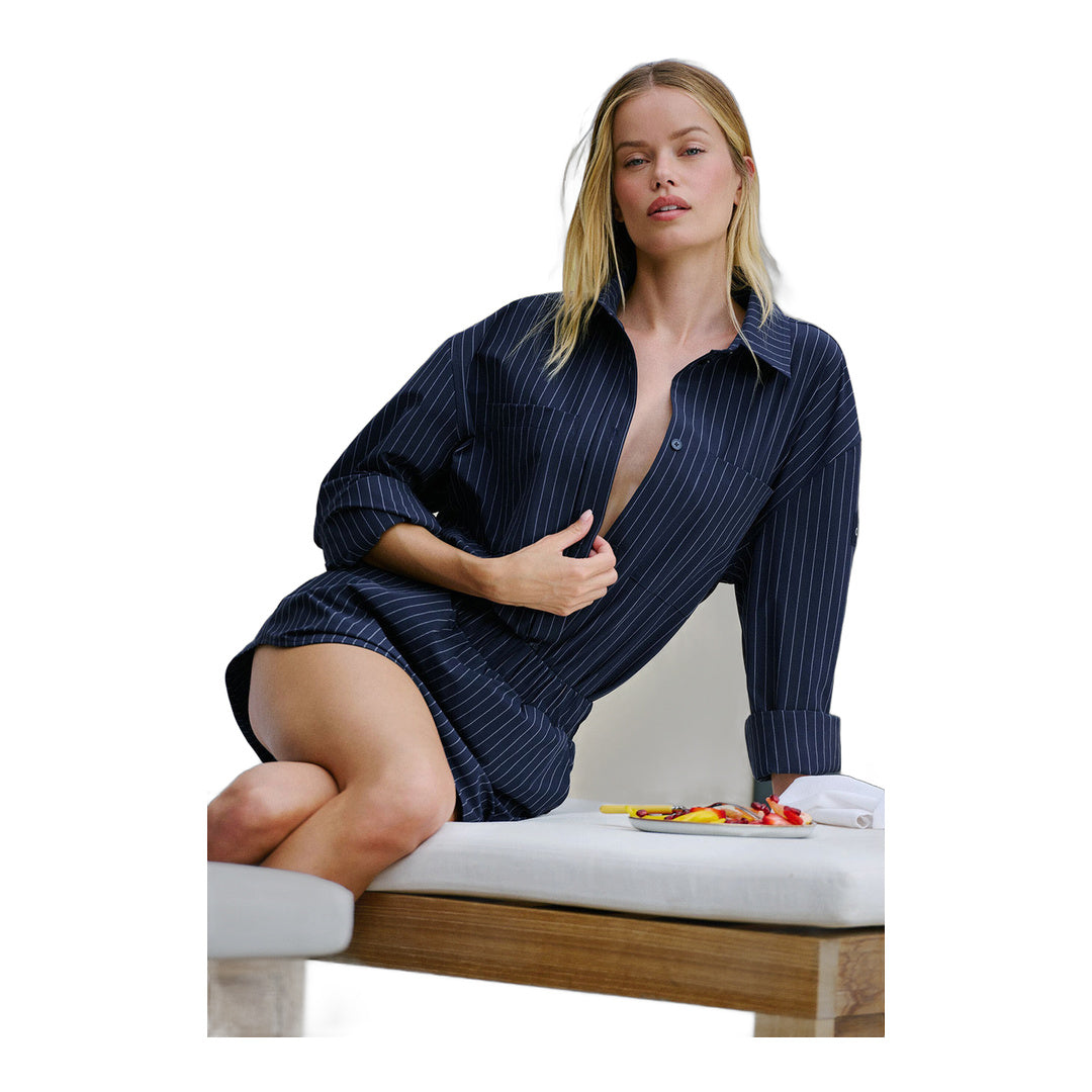 alo Pinstripe Daylight Button Down Long Sleeve - Navy/Ivory