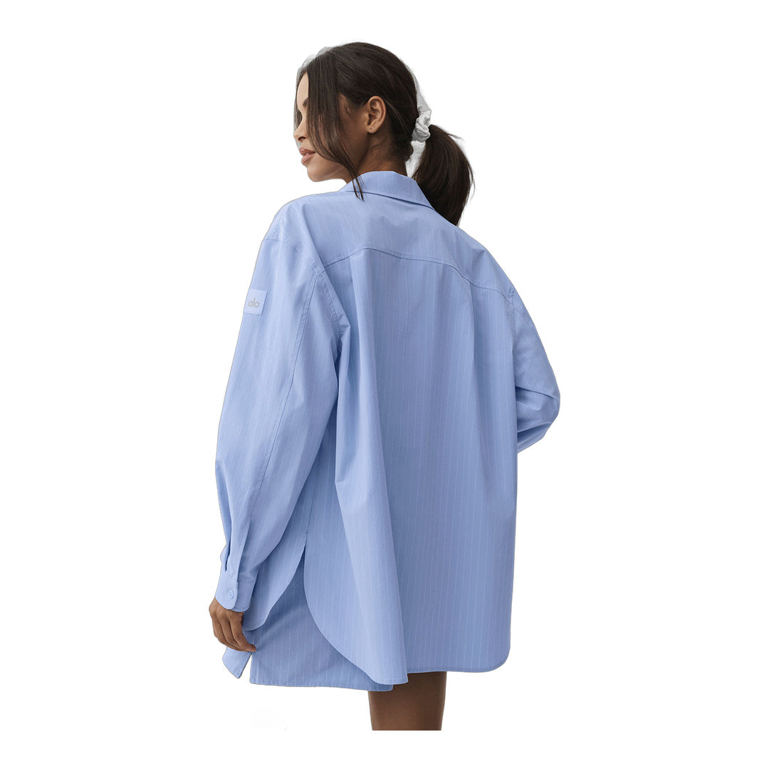 alo Pinstripe Daylight Button Down Long Sleeve - Light Provence Blue/White