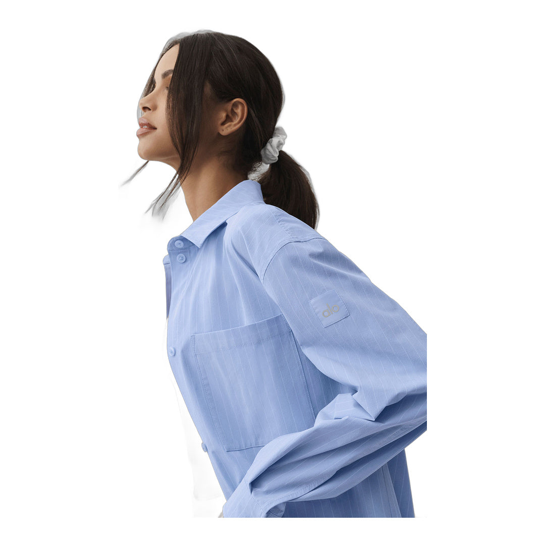 alo Pinstripe Daylight Button Down Long Sleeve - Light Provence Blue/White