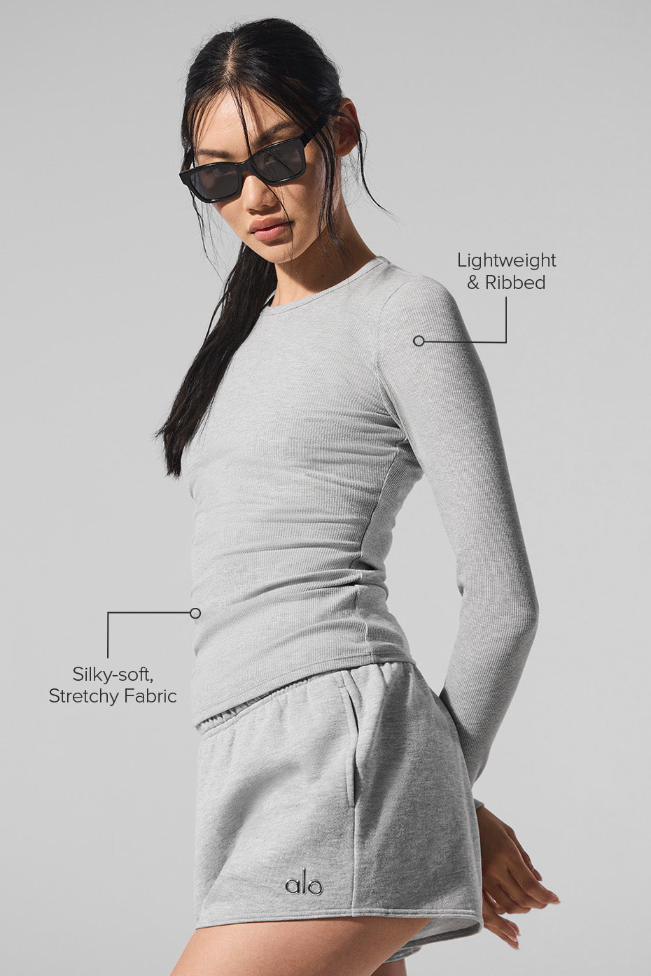 alo Ribbed Modal Long Sleeve - Athletic Heather Grey