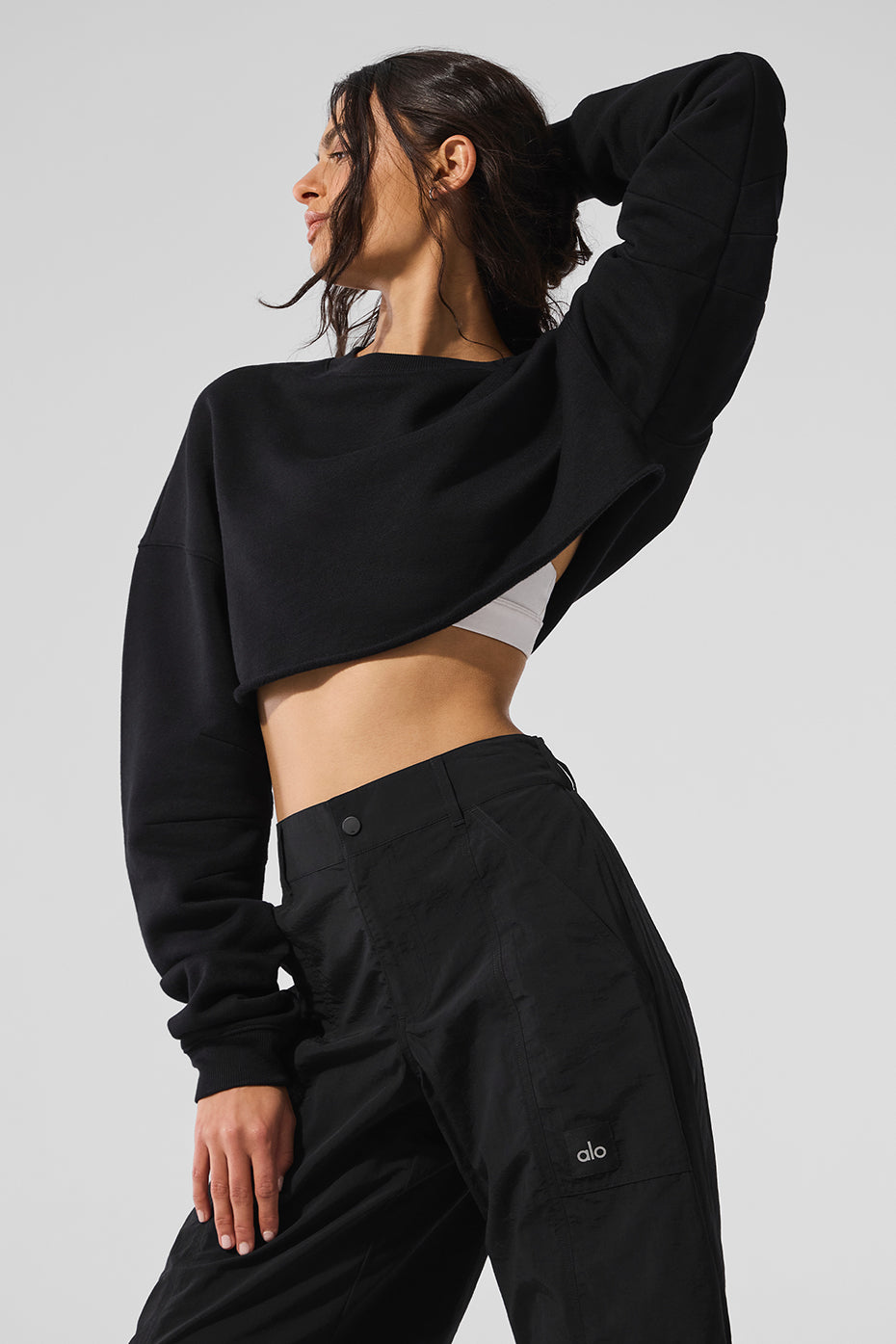 alo Extreme Cropped Pullover - Black