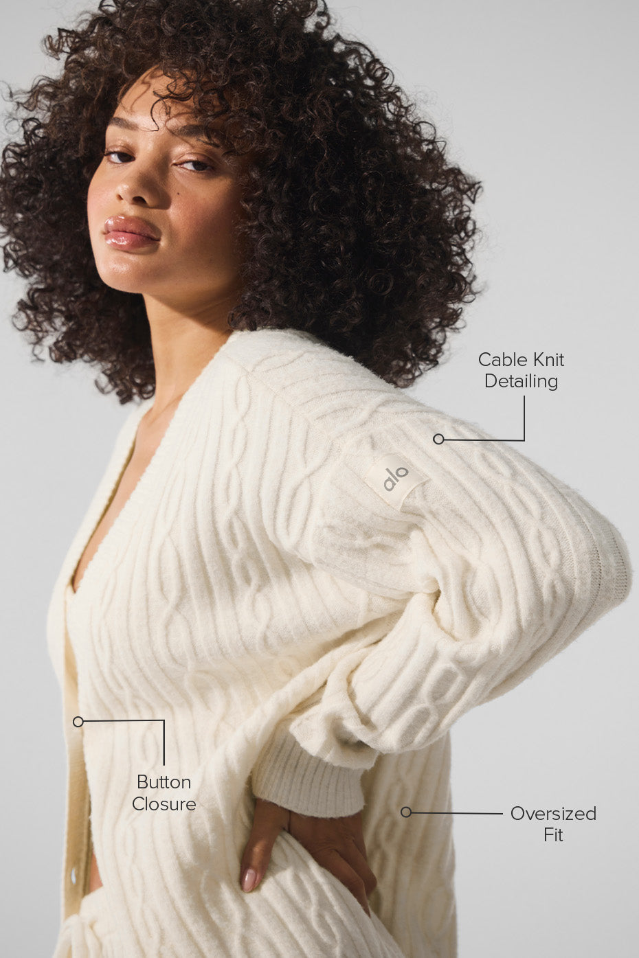 alo Cable Knit Winter Bliss Cardigan - Ivory