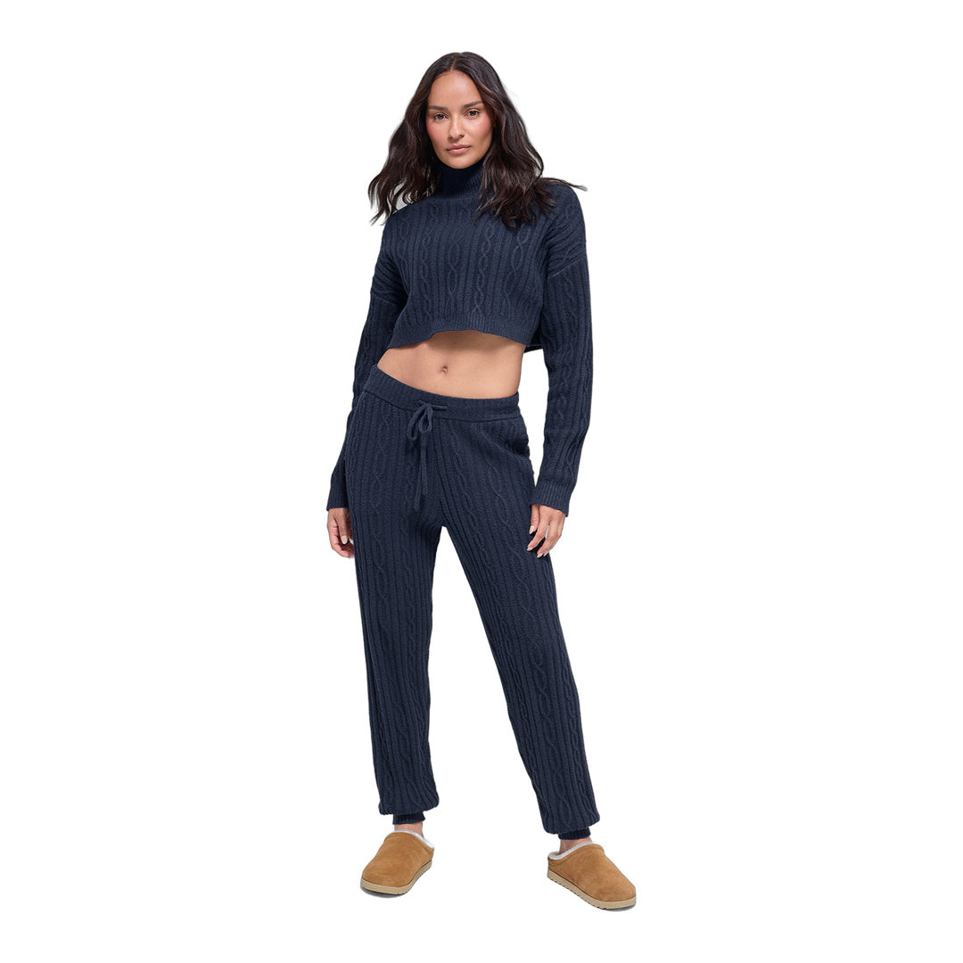 alo Cable Knit Cropped Winter Bliss Turtleneck Long Sleeve - Navy