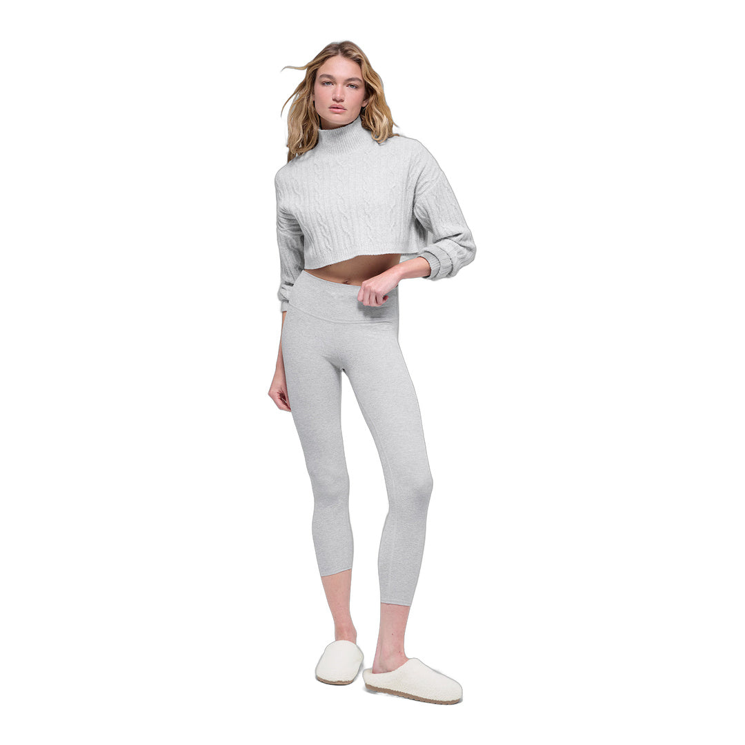 alo Cable Knit Cropped Winter Bliss Turtleneck Long Sleeve - Athletic Heather Grey