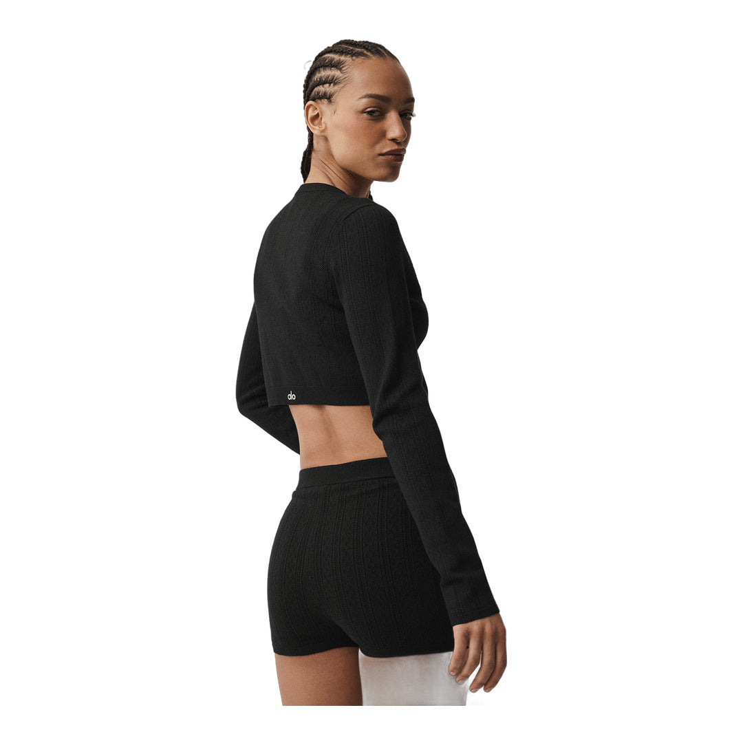 alo Pointelle Sweater Be Mine Cardigan - Black