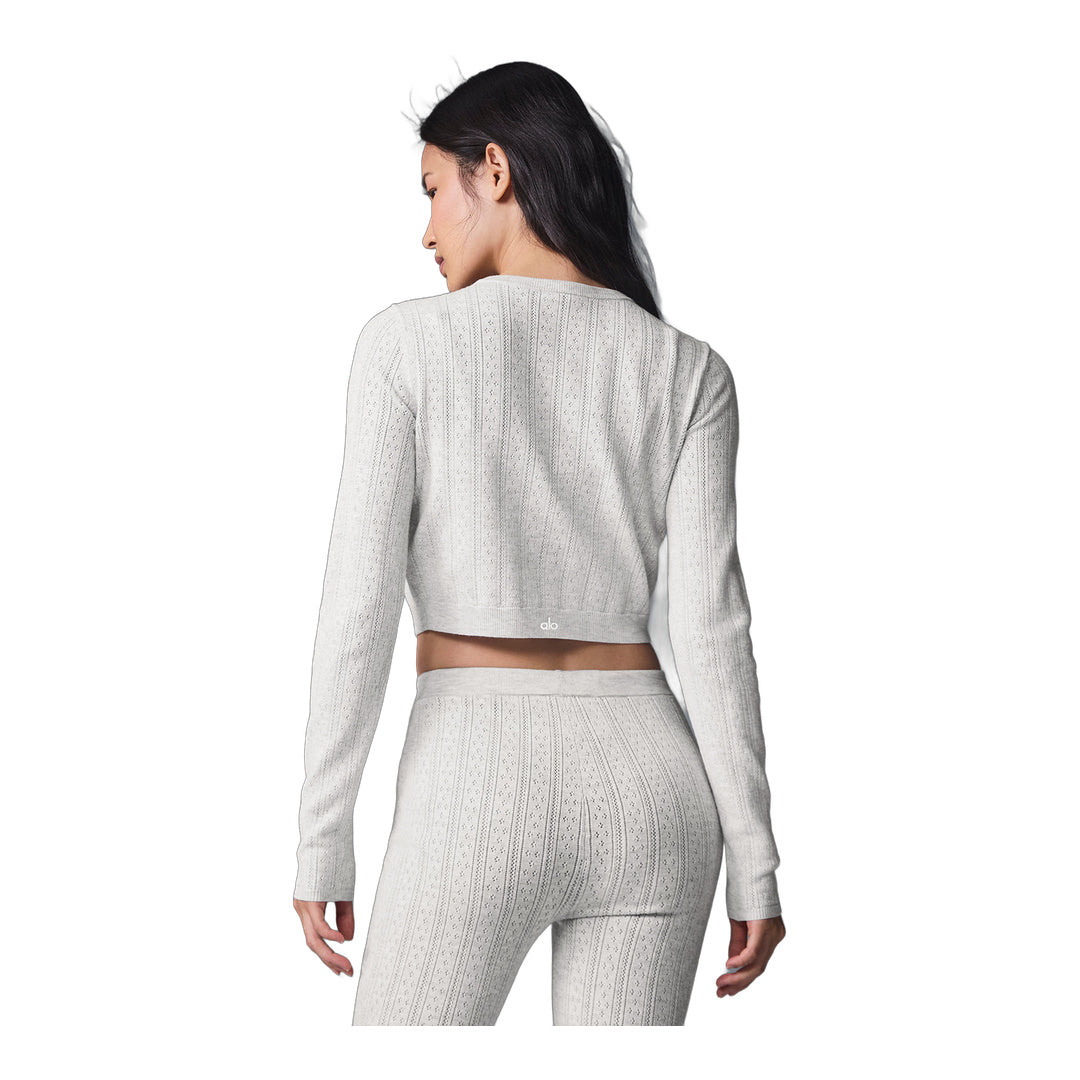 alo Pointelle Sweater Be Mine Cardigan - Light Grey Heather