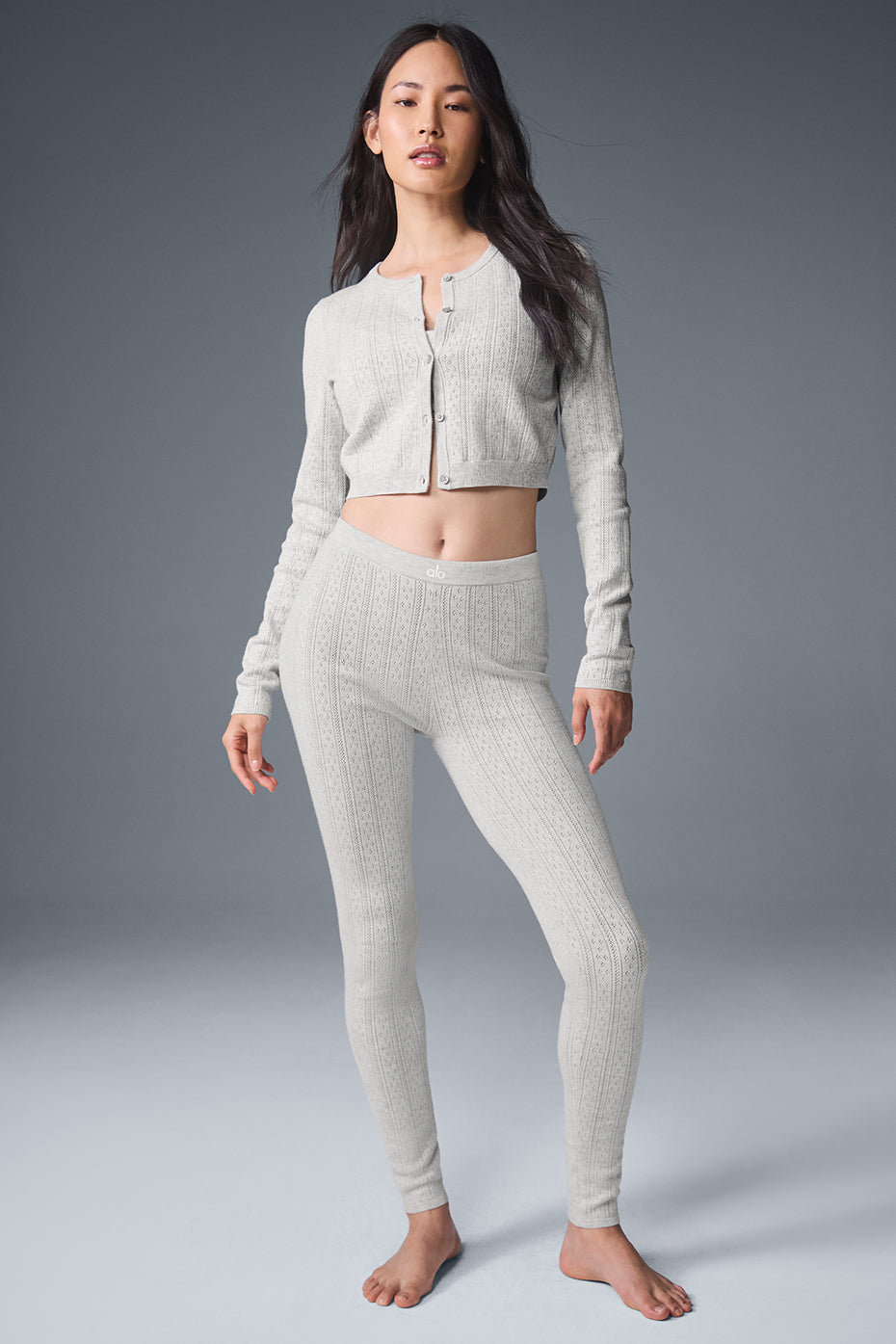 alo Pointelle Sweater Be Mine Cardigan - Light Grey Heather