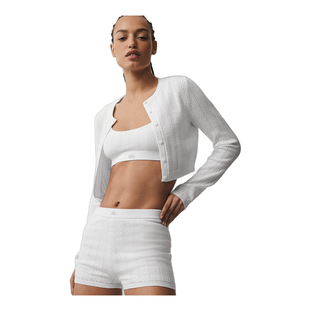 alo Pointelle Sweater Be Mine Cardigan - Semi Sheer White
