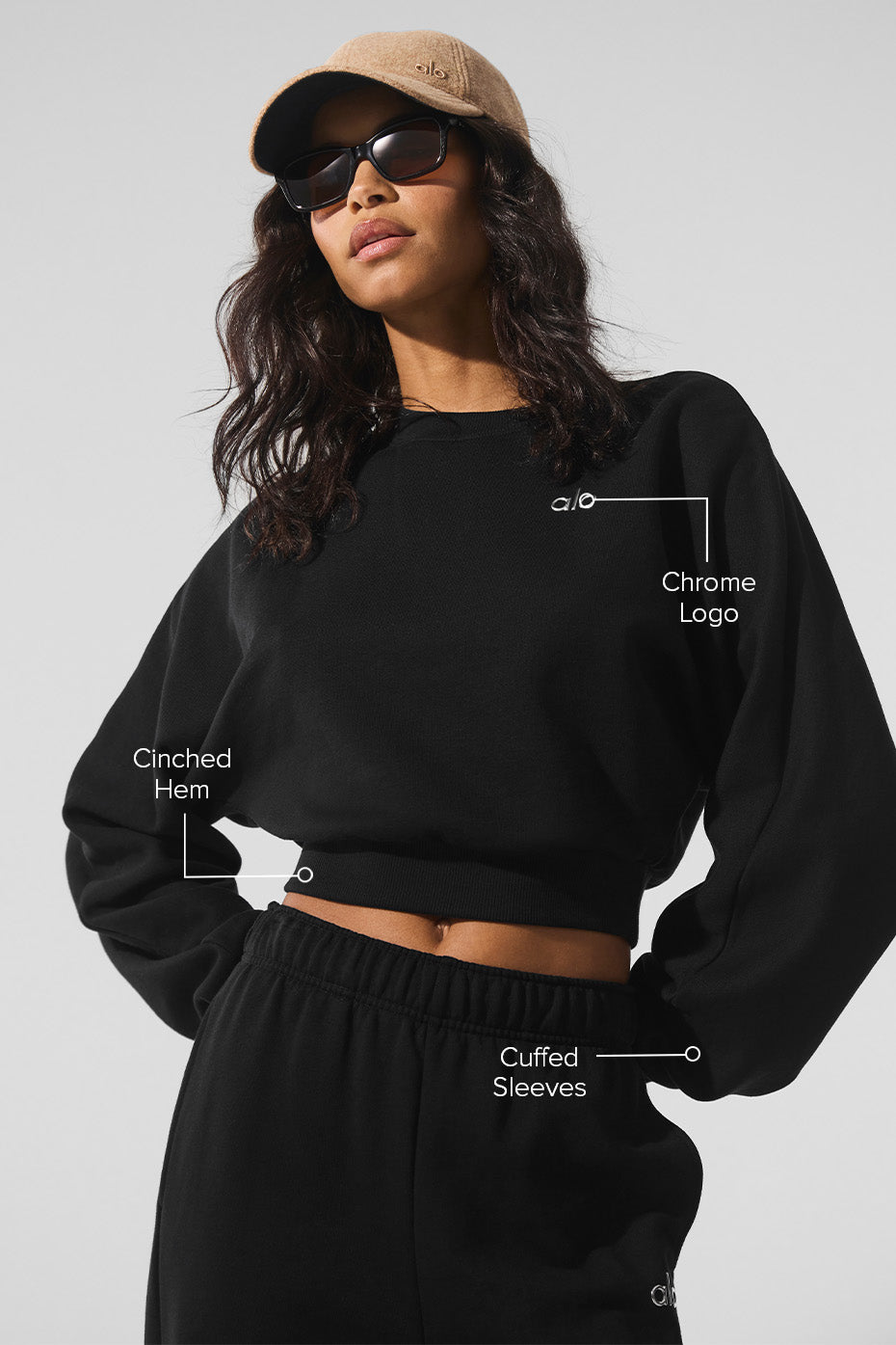 alo Cropped Accolade Crewneck - Black