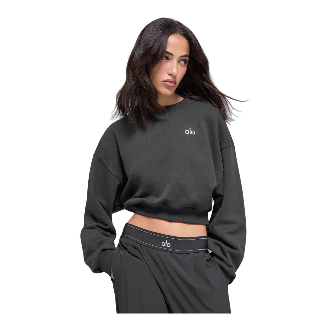 alo Cropped Accolade Crewneck - Anthracite