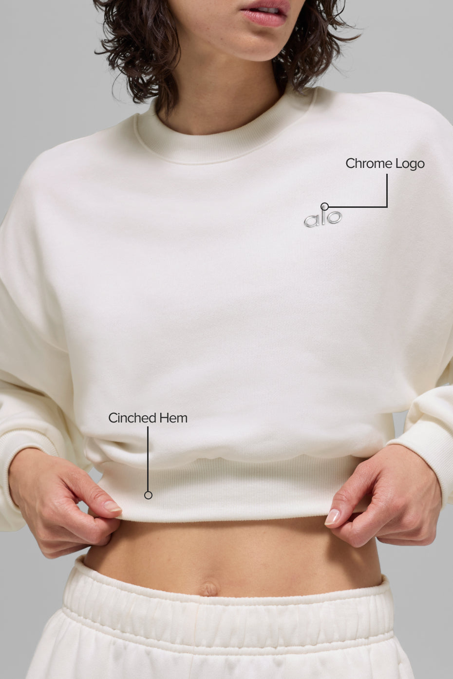 alo Cropped Accolade Crewneck - Ivory