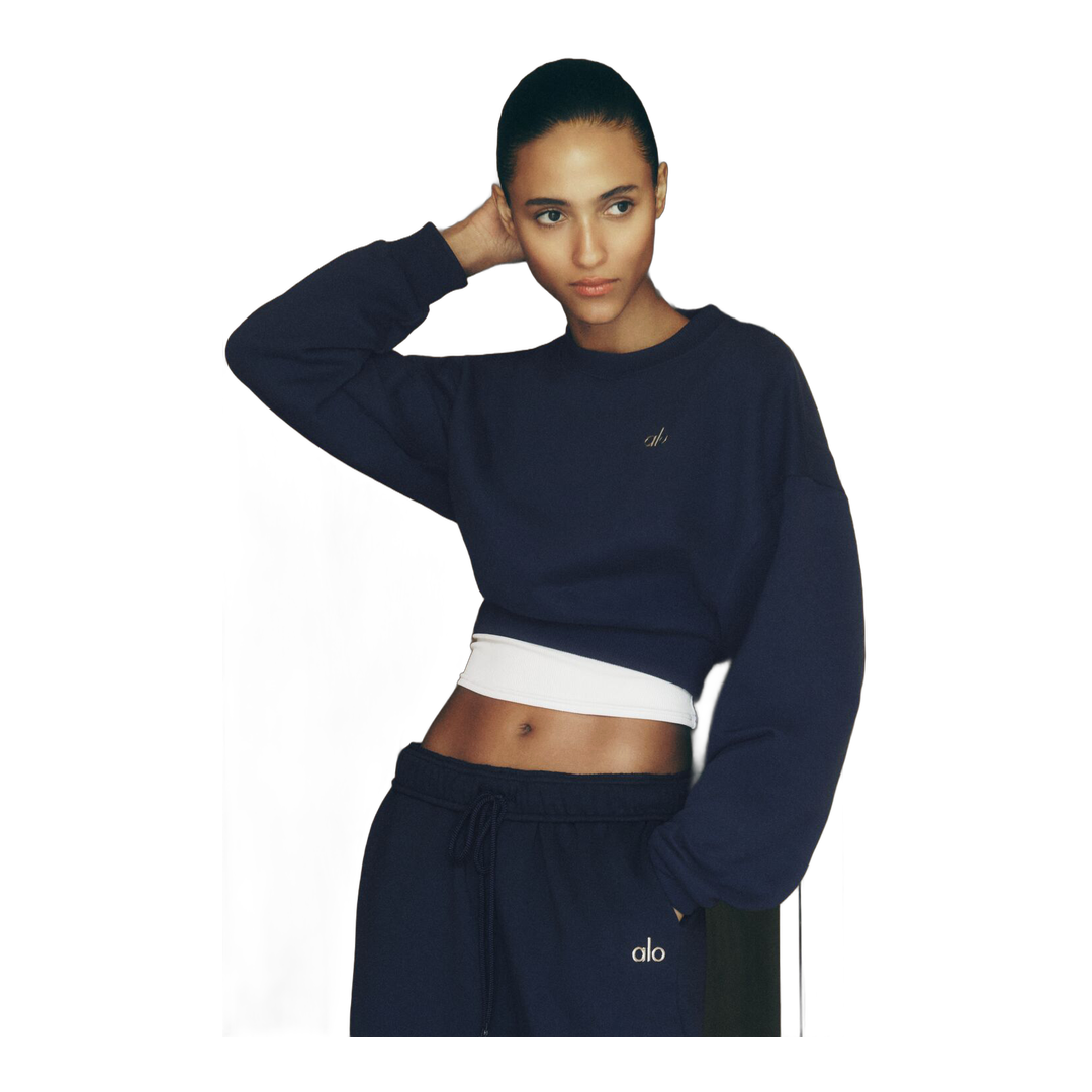 alo Cropped Accolade Crewneck - Navy