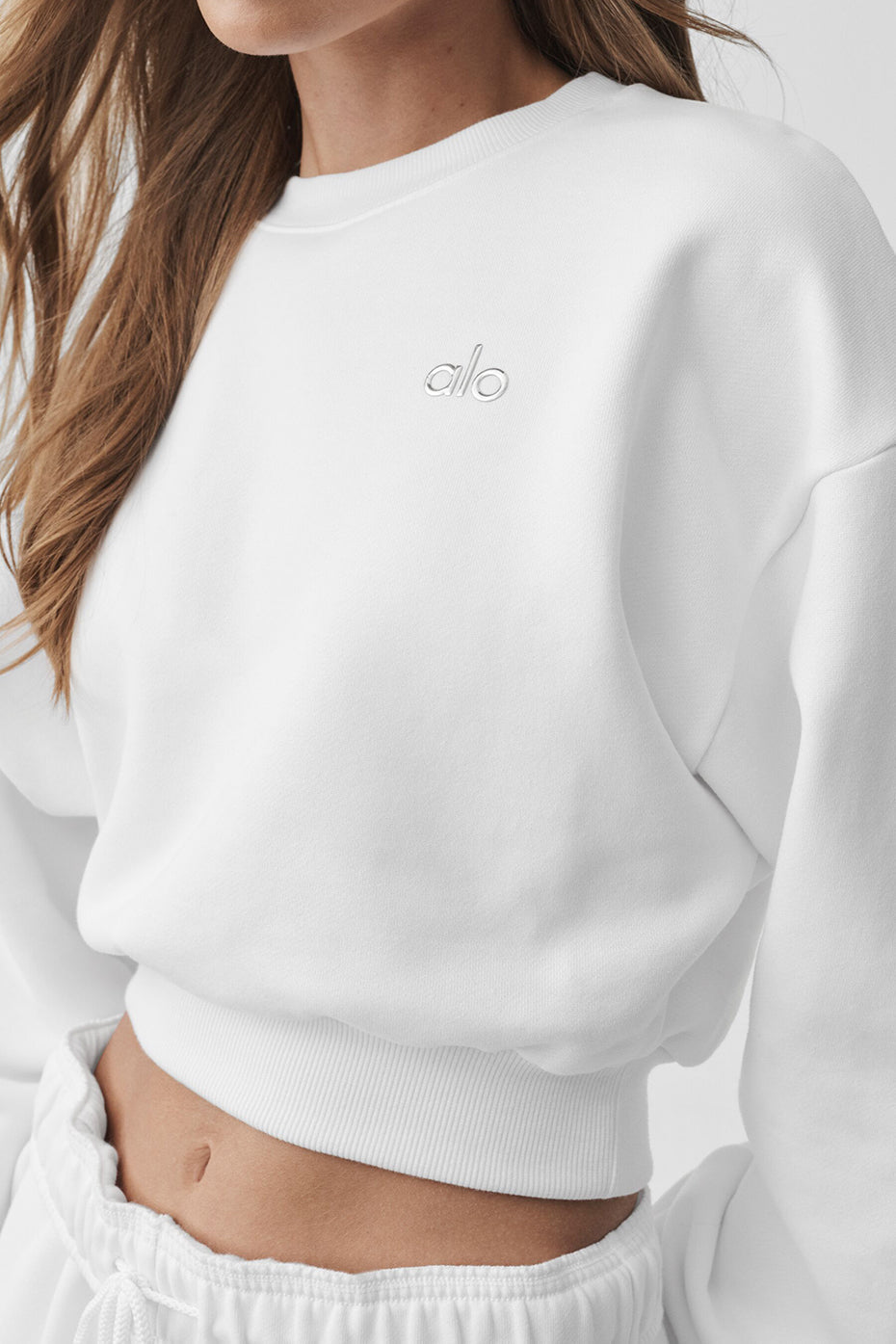 alo Cropped Accolade Crewneck - White