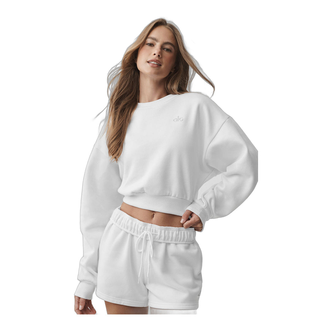 alo Cropped Accolade Crewneck - White