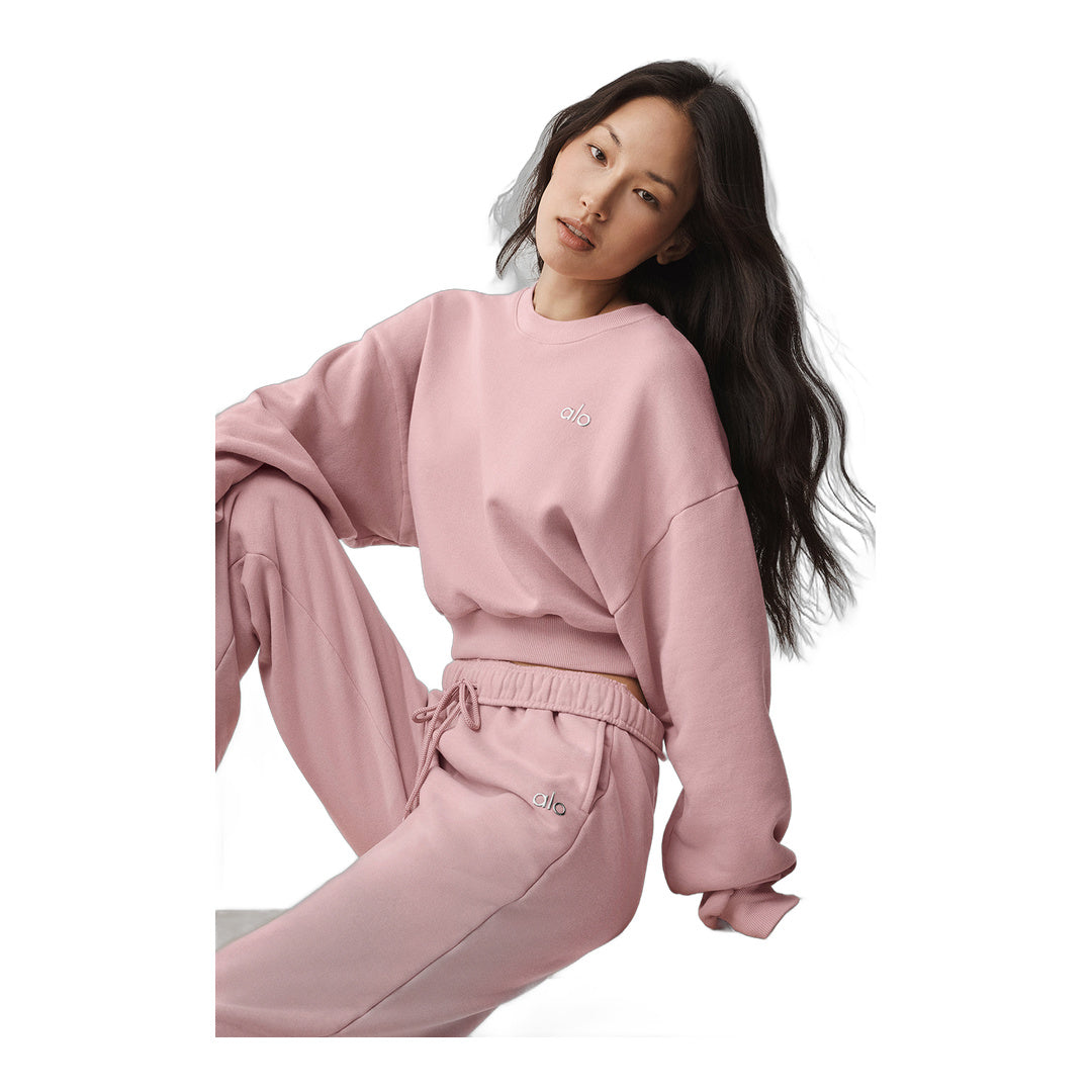 alo Cropped Accolade Crewneck - Vintage Pink