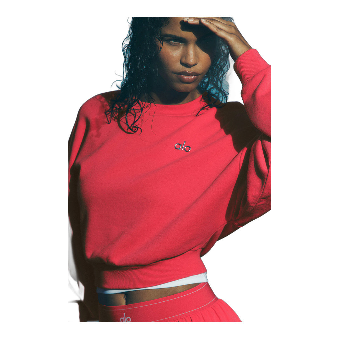 alo Cropped Accolade Crewneck - Candy Red
