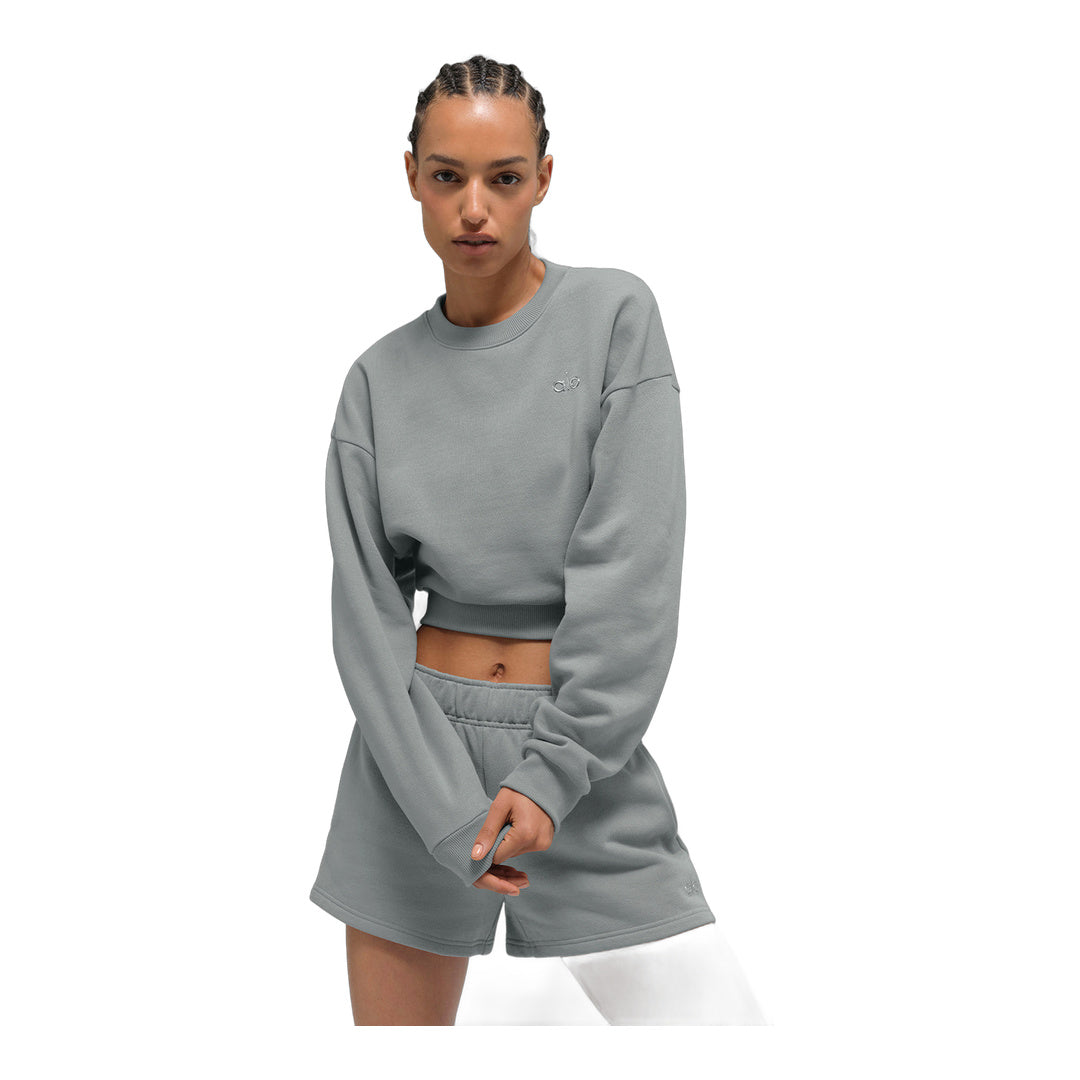 alo Cropped Accolade Crewneck - Lunar Grey