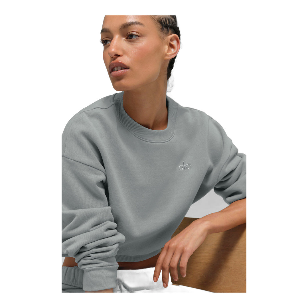 alo Cropped Accolade Crewneck - Lunar Grey