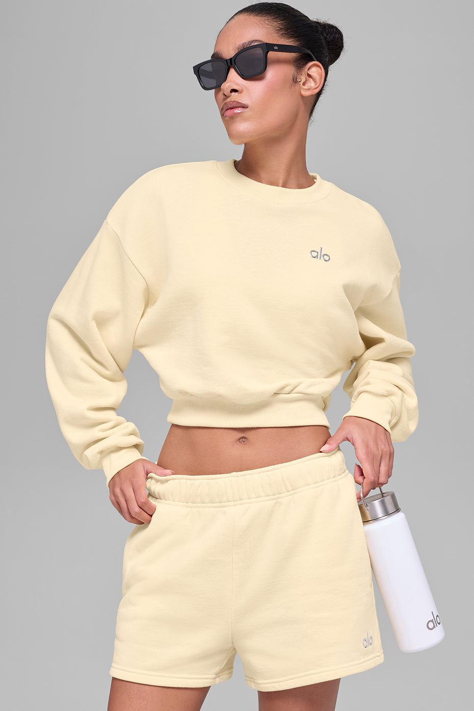 alo Cropped Accolade Crewneck - Candlelight Yellow