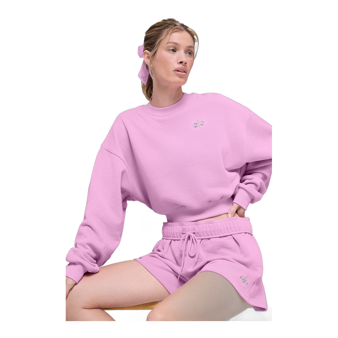 alo Cropped Accolade Crewneck - Candy Heart Pink