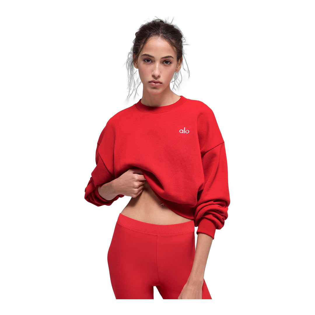 alo Cropped Accolade Crewneck - Bright Red