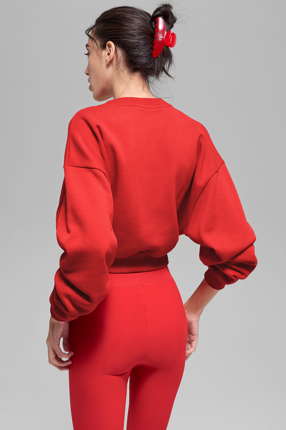 alo Cropped Accolade Crewneck - Bright Red