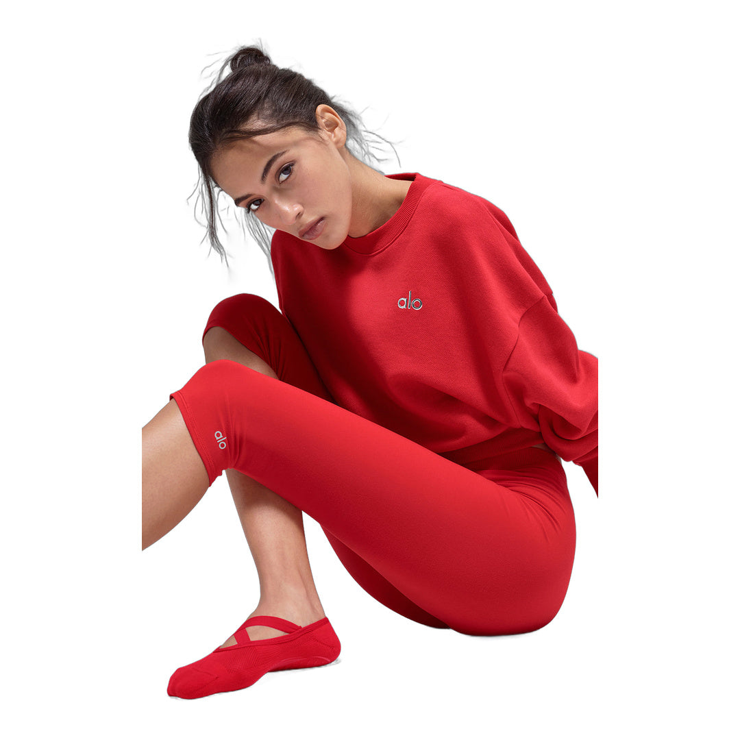 alo Cropped Accolade Crewneck - Bright Red