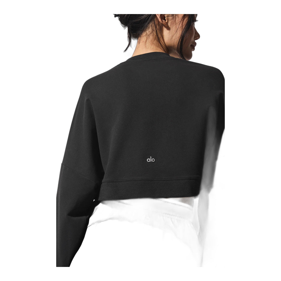 alo Cropped Sway Crew Neck Pullover - Black