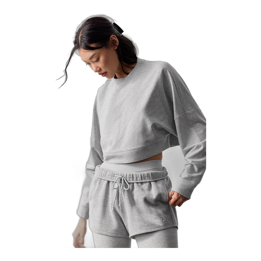 alo Cropped Sway Crew Neck Pullover - Athletic Heather Grey