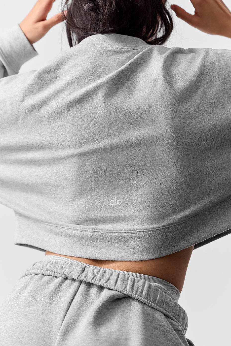 alo Cropped Sway Crew Neck Pullover - Athletic Heather Grey