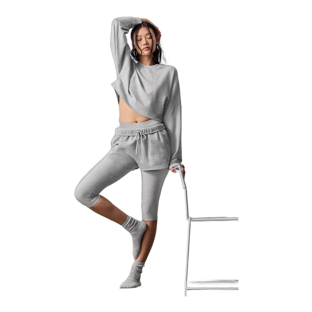 alo Cropped Sway Crew Neck Pullover - Athletic Heather Grey