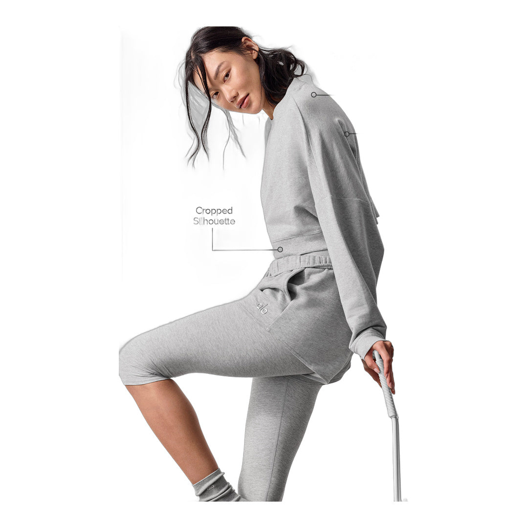 alo Cropped Sway Crew Neck Pullover - Athletic Heather Grey