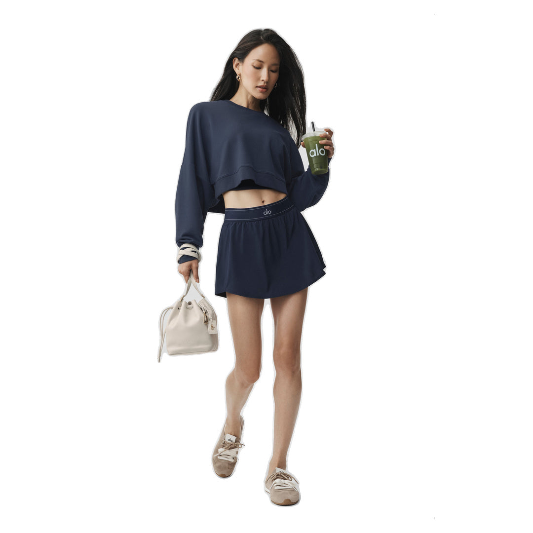 ALO Cropped Sway Crew Neck Pullover - Navy