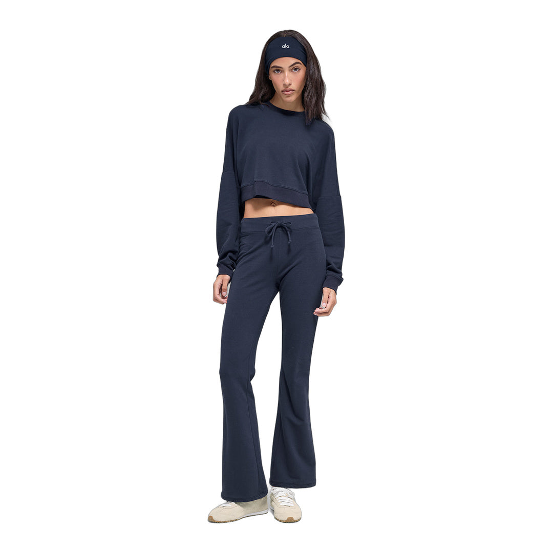 alo Cropped Sway Crew Neck Pullover - Navy