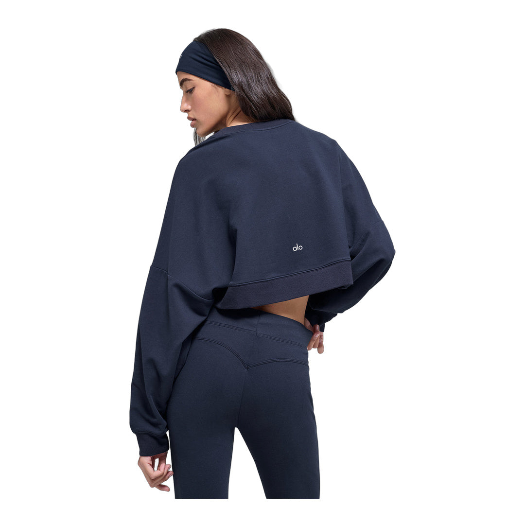 alo Cropped Sway Crew Neck Pullover - Navy