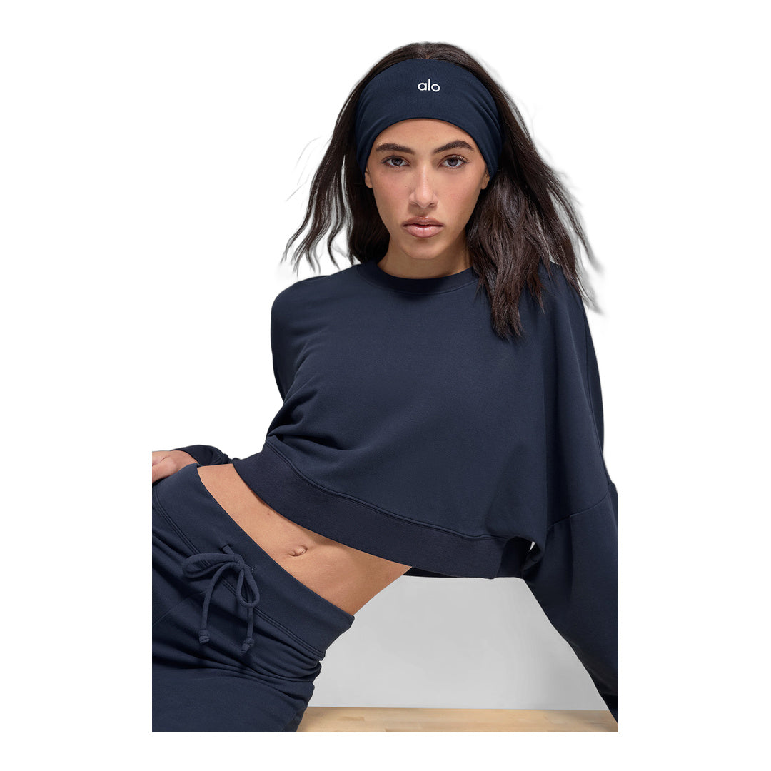 alo Cropped Sway Crew Neck Pullover - Navy