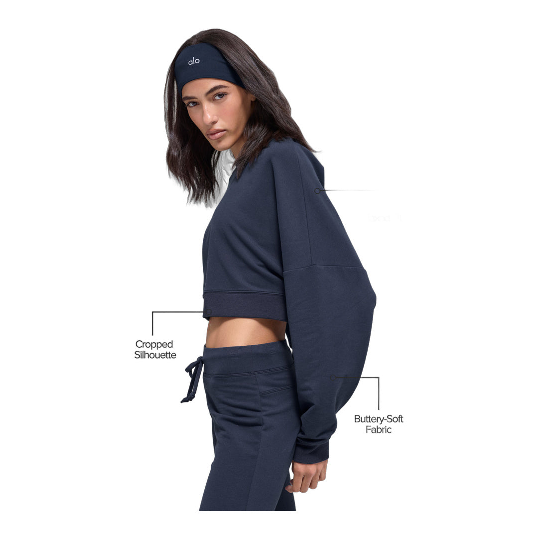 alo Cropped Sway Crew Neck Pullover - Navy