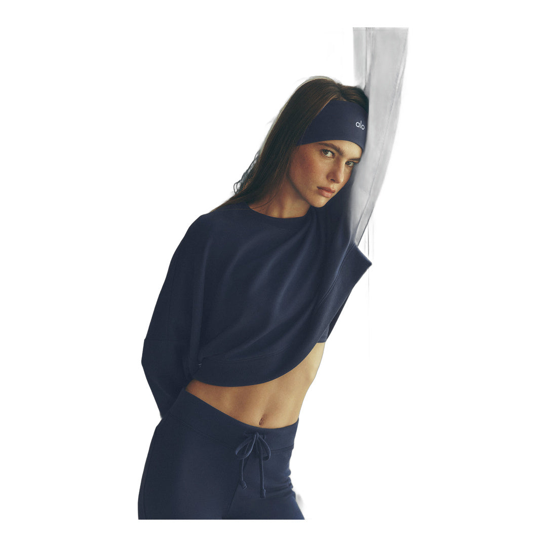 alo Cropped Sway Crew Neck Pullover - Navy