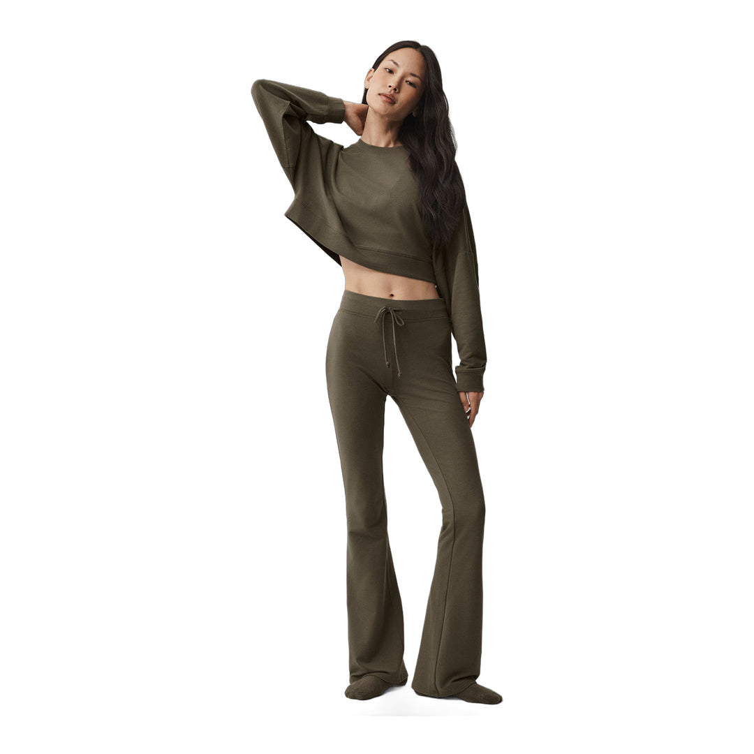 alo Cropped Sway Crew Neck Pullover - Olive Tree