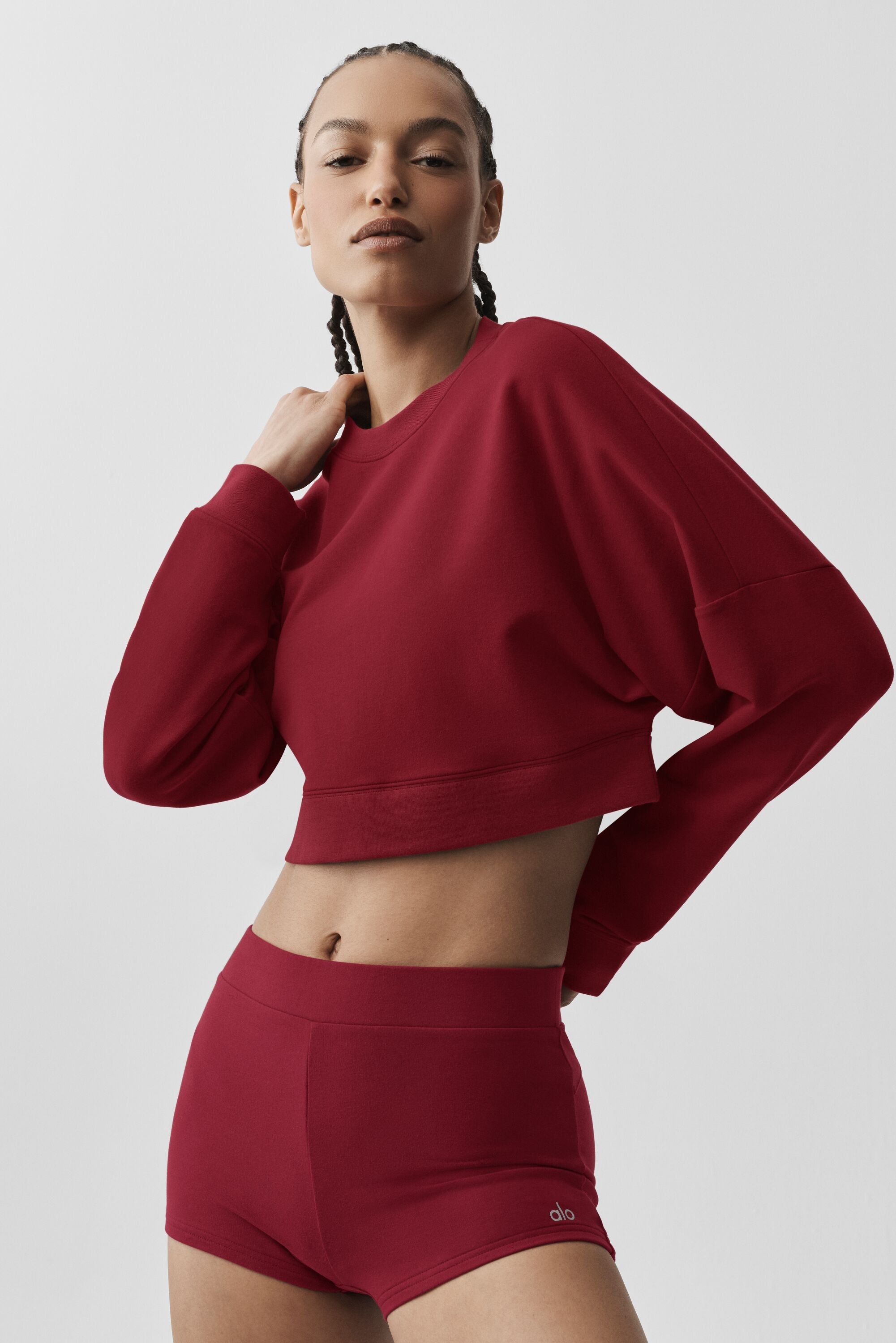 alo Cropped Sway Crew Neck Pullover - Summer Romance Red