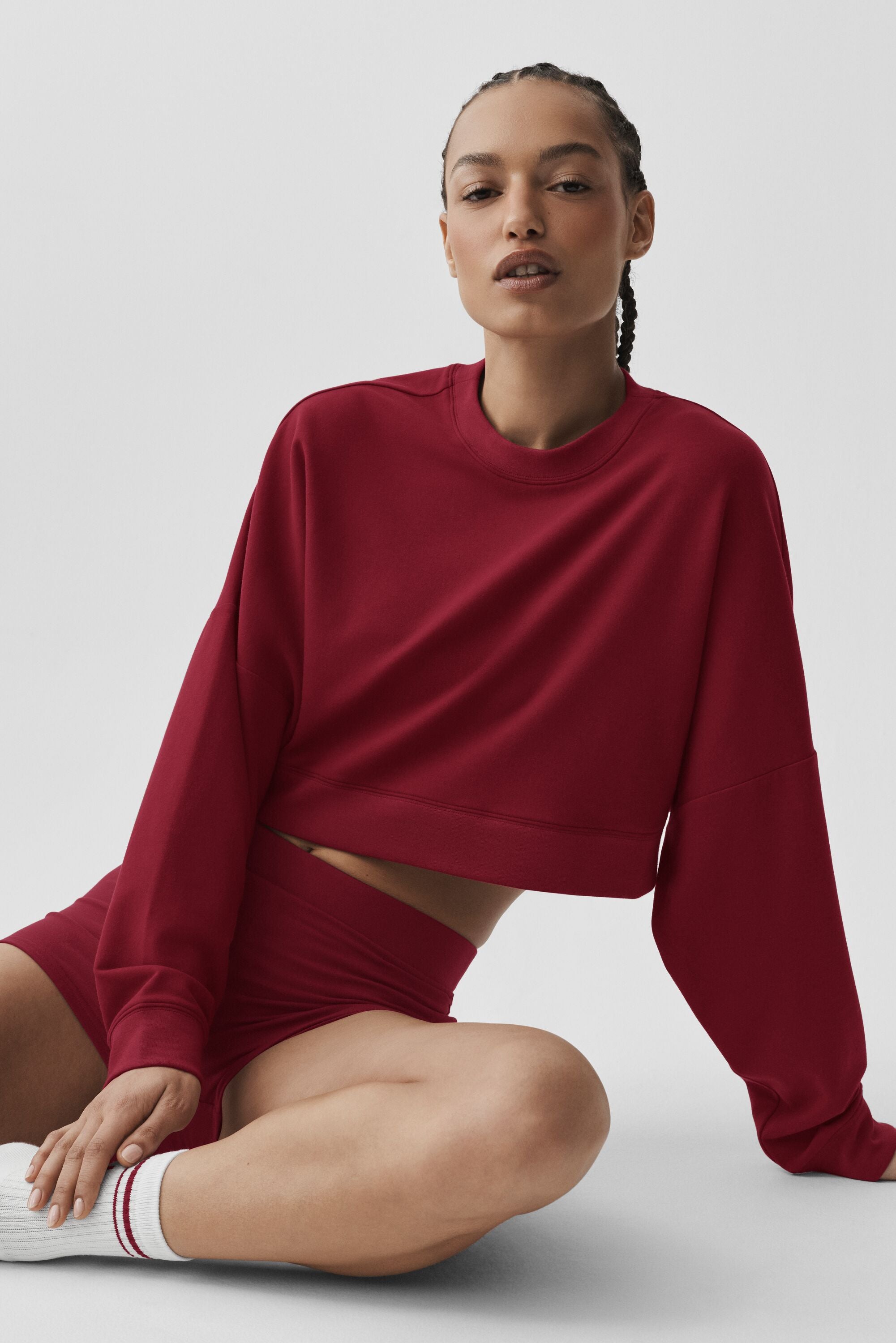 alo Cropped Sway Crew Neck Pullover - Summer Romance Red