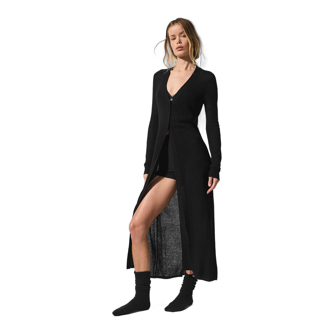 alo Sheer Cashmere Long Cardigan - Black