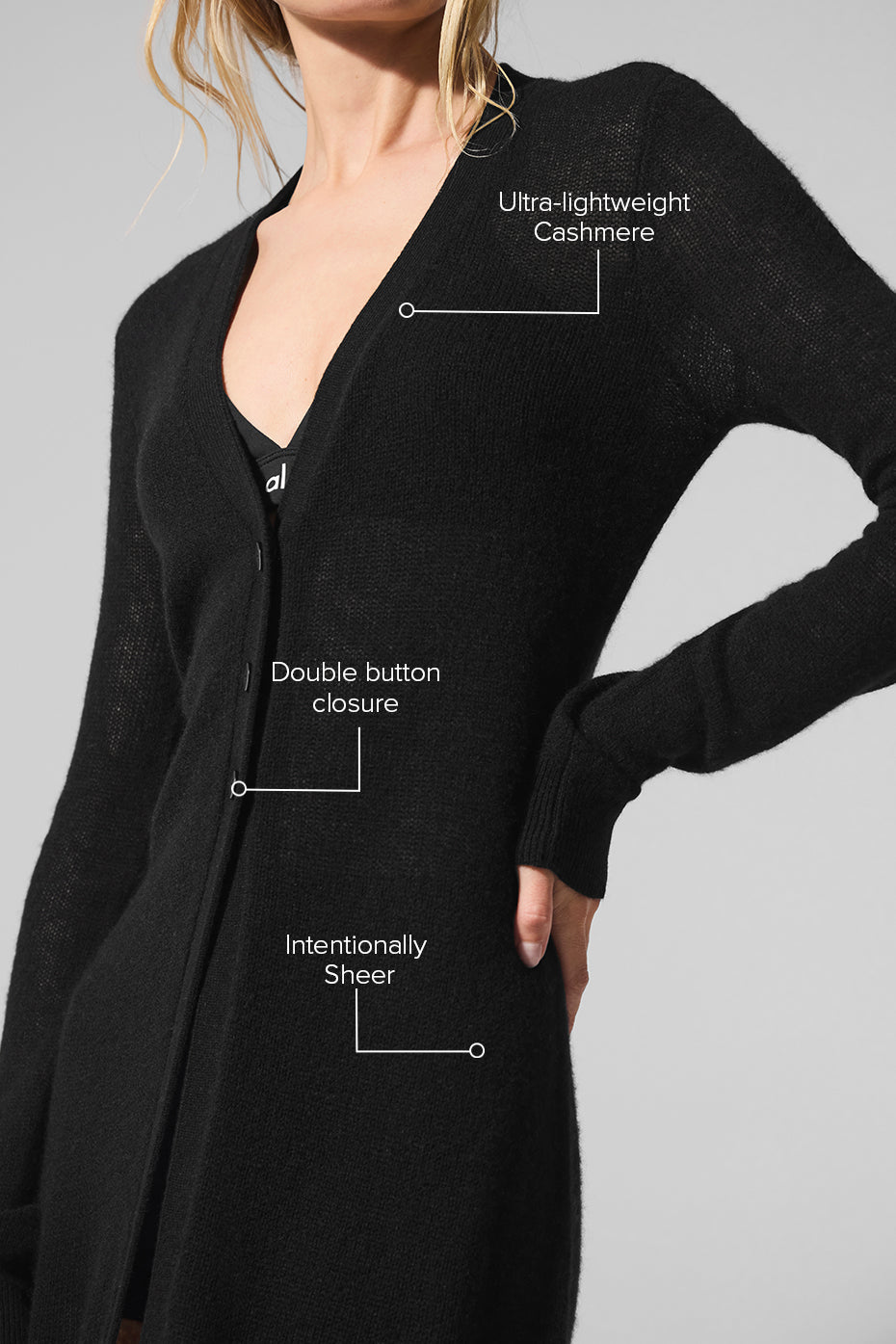 alo Sheer Cashmere Long Cardigan - Black
