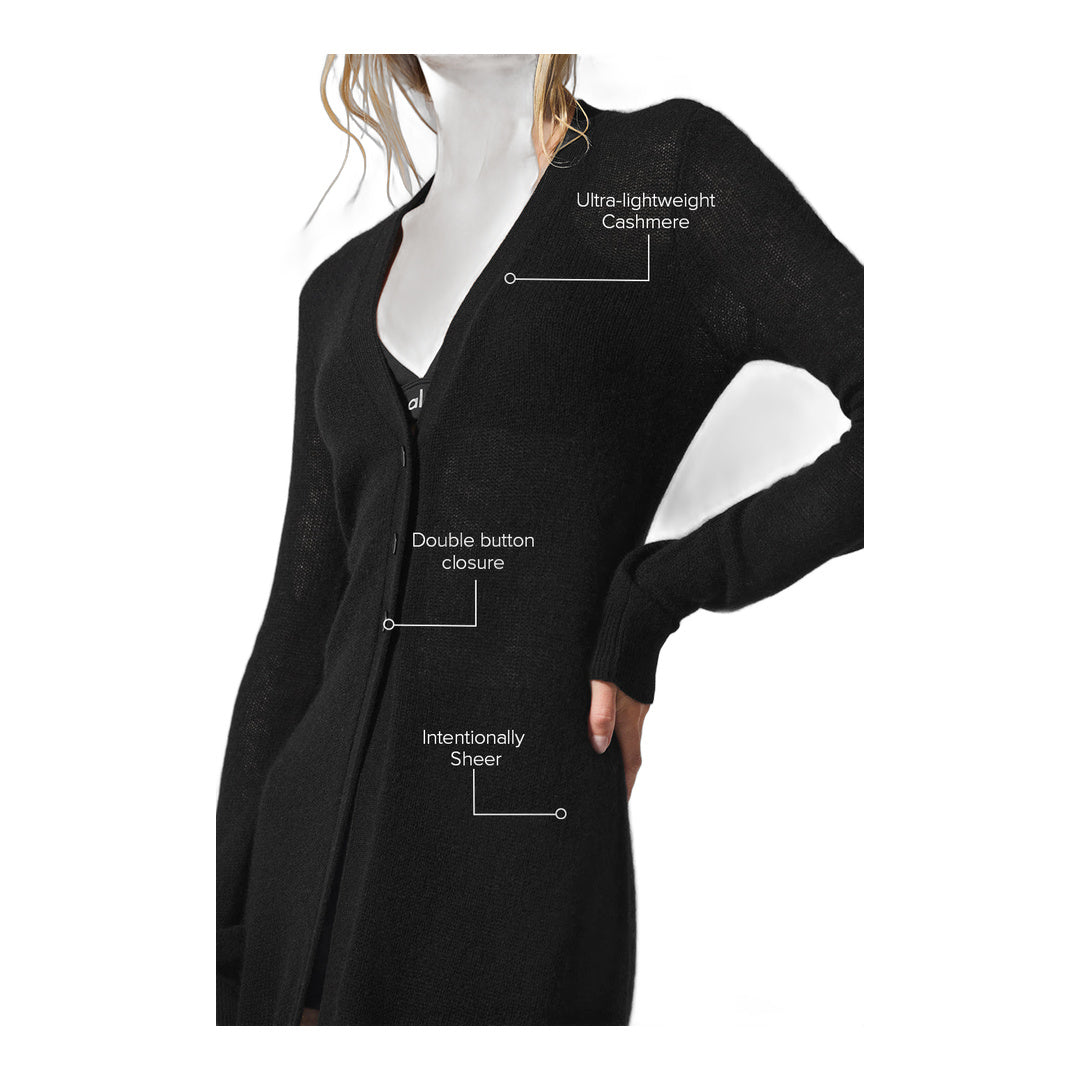 alo Sheer Cashmere Long Cardigan - Black