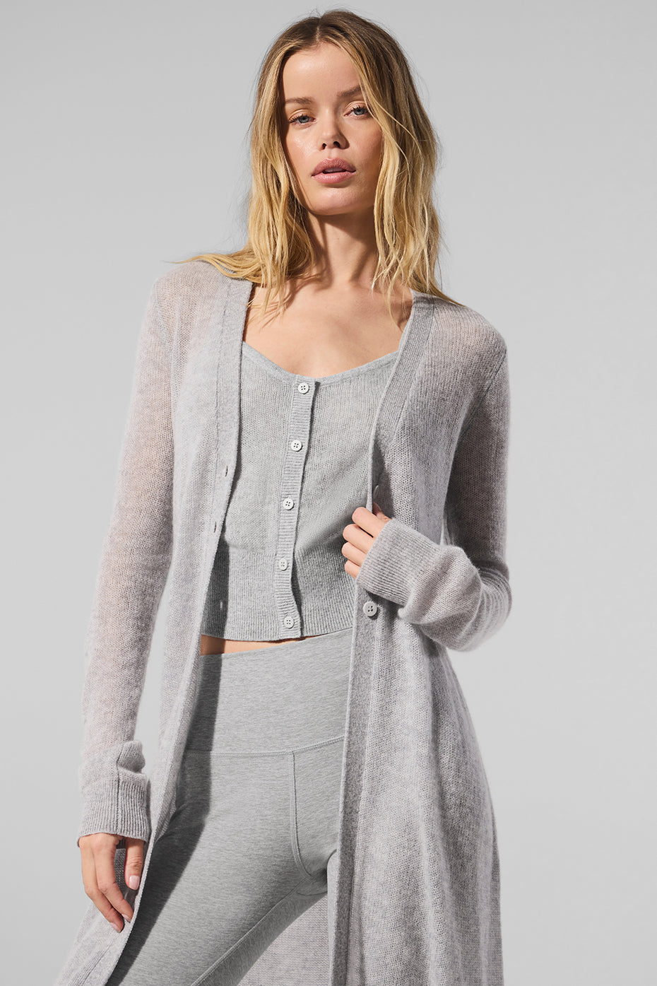 alo Sheer Cashmere Long Cardigan - Athletic Heather Grey