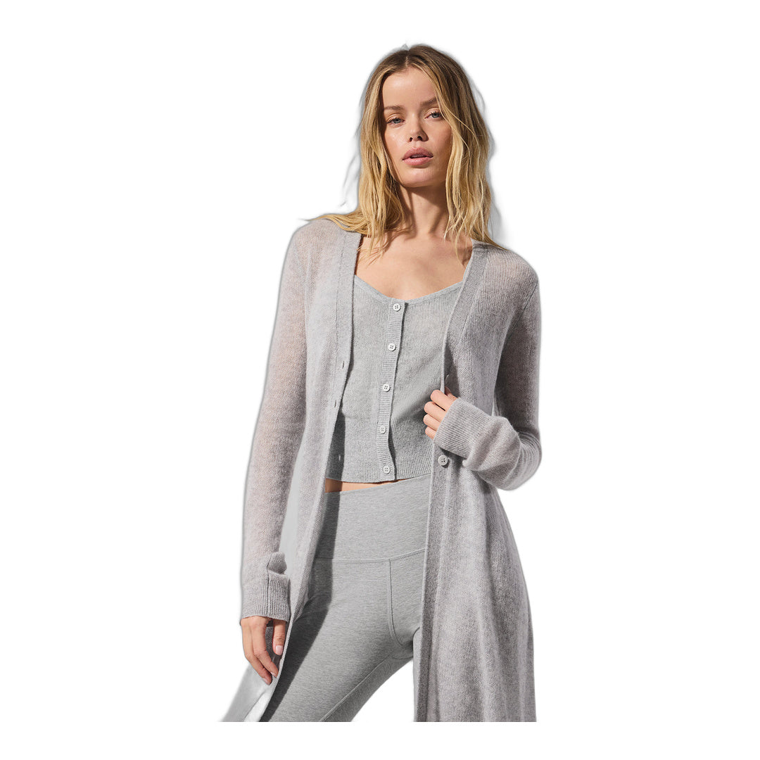 alo Sheer Cashmere Long Cardigan - Athletic Heather Grey