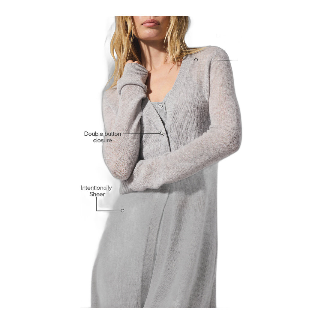 alo Sheer Cashmere Long Cardigan - Athletic Heather Grey